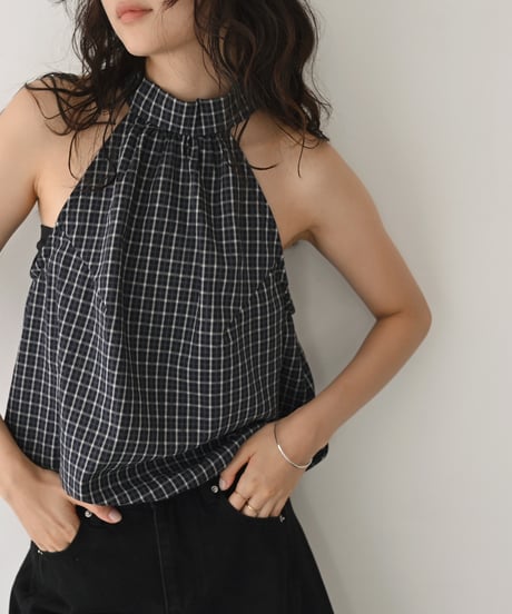 Halter Neck Check Tops t1911-562