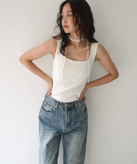 Square Neck Knit Tank np-t1911-556