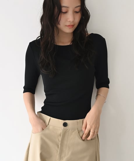 Half sleeve Rib Knit Tops t1911-535