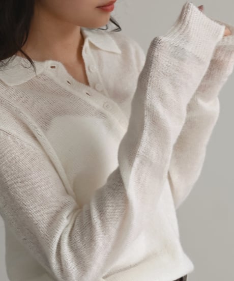 Sheer Polo Knit Tops t1911-571