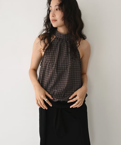Halter Neck Check Tops t1911-562