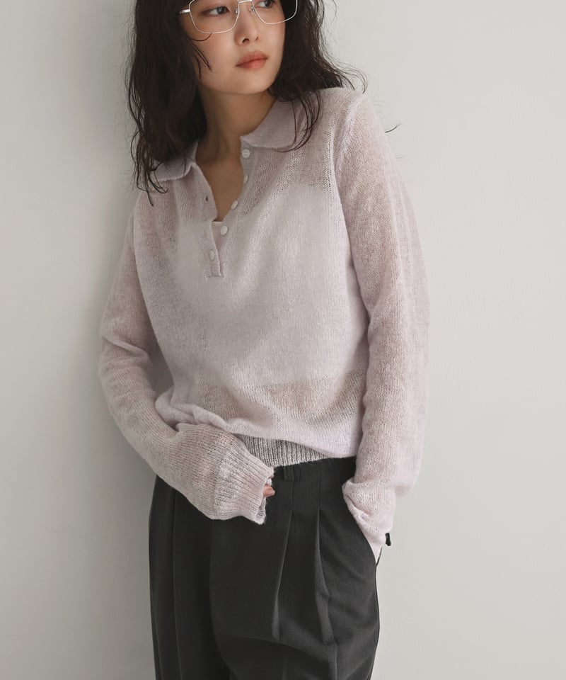 Sheer Polo Knit Tops t1911-571 | cizatto
