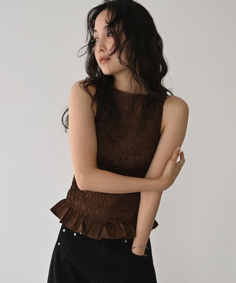 Shirring Nosleeve Tops np-t1911-557