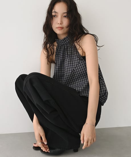 Halter Neck Check Tops t1911-562