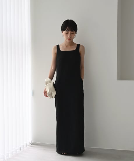 Square Neck Long Onepiece（Black）op-0202009565
