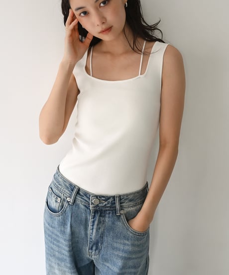Square Neck Knit Tank np-t1911-556