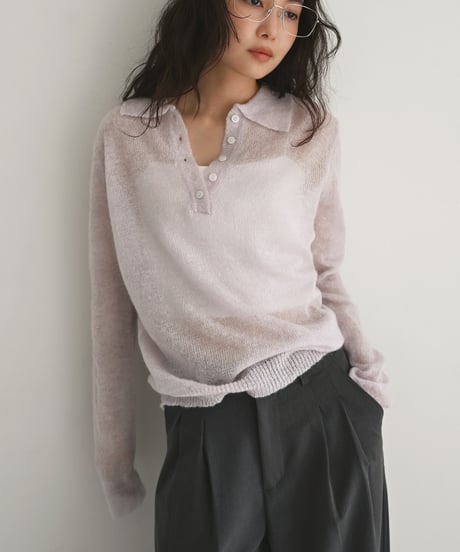 Sheer Polo Knit Tops t1911-571