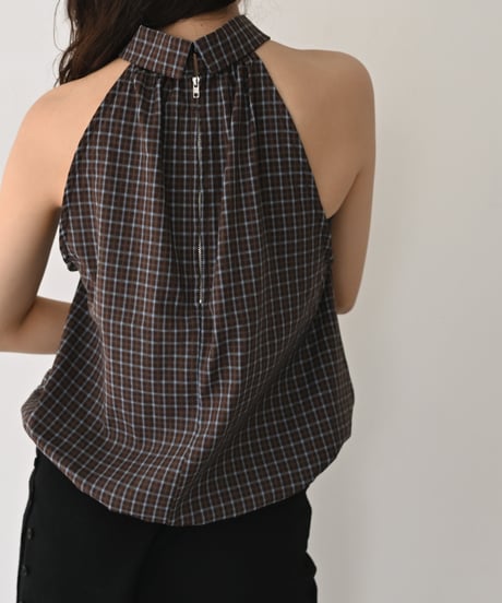 Halter Neck Check Tops t1911-562