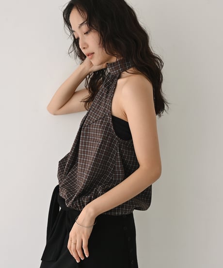 Halter Neck Check Tops t1911-562