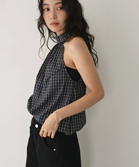 Halter Neck Check Tops t1911-562