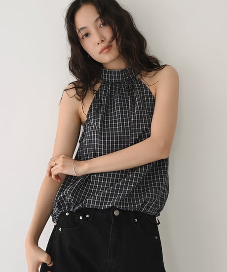 Halter Neck Check Tops t1911-562