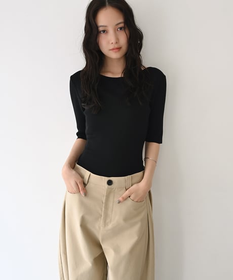 Half sleeve Rib Knit Tops t1911-535