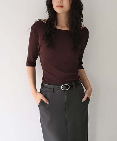 Half sleeve Rib Knit Tops t1911-535