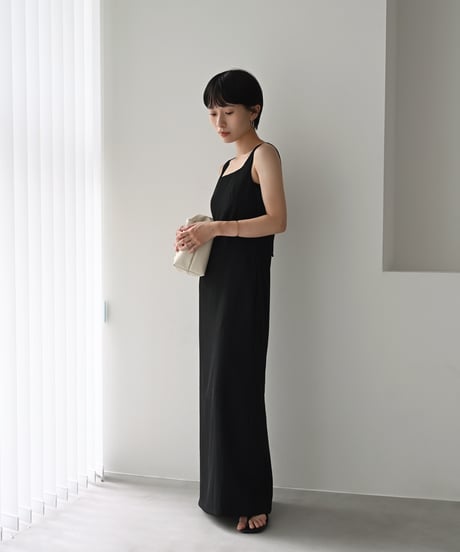 Square Neck Long Onepiece（Black）op-0202009565