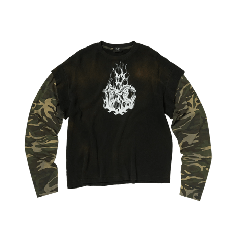 THUG CLUB / TC HELLFIRE LAYERED T-SHIRT / CAMO BLACK