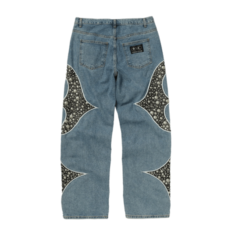 THUG CLUB / IRON STEEL LEATHER DENIM PANTS / BLUE
