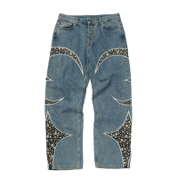 THUG CLUB / IRON STEEL LEATHER DENIM PANTS / BLUE