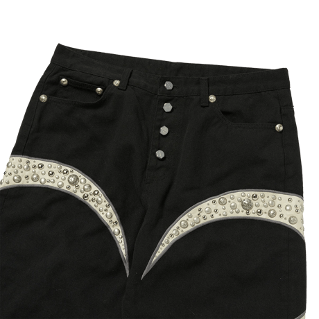 THUG CLUB / IRON STEEL LEATHER DENIM PANTS / BLACK