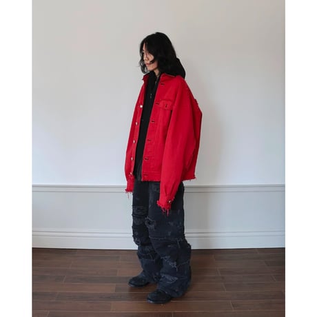 【ラスト1点】ADONIS ORBIT PROJECT / LAMB SKIN COLLAR TRUCKER JACKET / RED