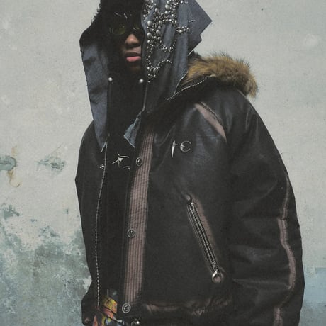 THUG CLUB / THREE RIDING SKULL FUR HOODED JACKET
