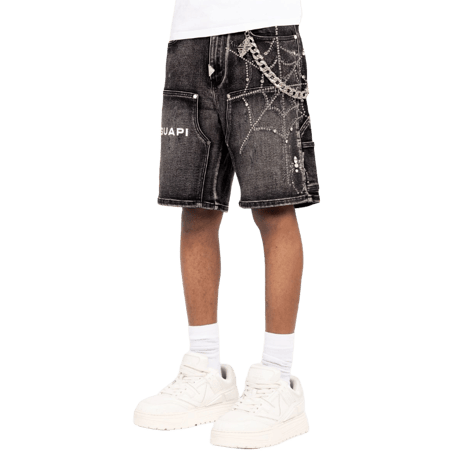 GUAPI / Obsidian Black Spider Denim Shorts