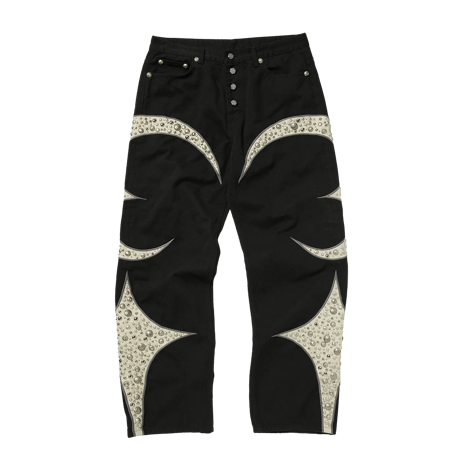 THUG CLUB / IRON STEEL LEATHER DENIM PANTS / BLACK