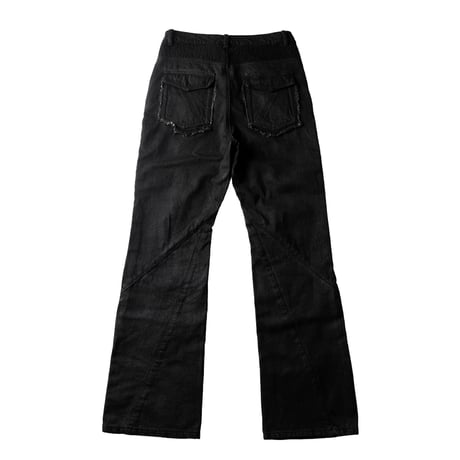 SERONINE LAB / WAX-COATED FRAYED-EDGE ZIP DENIM PANTS