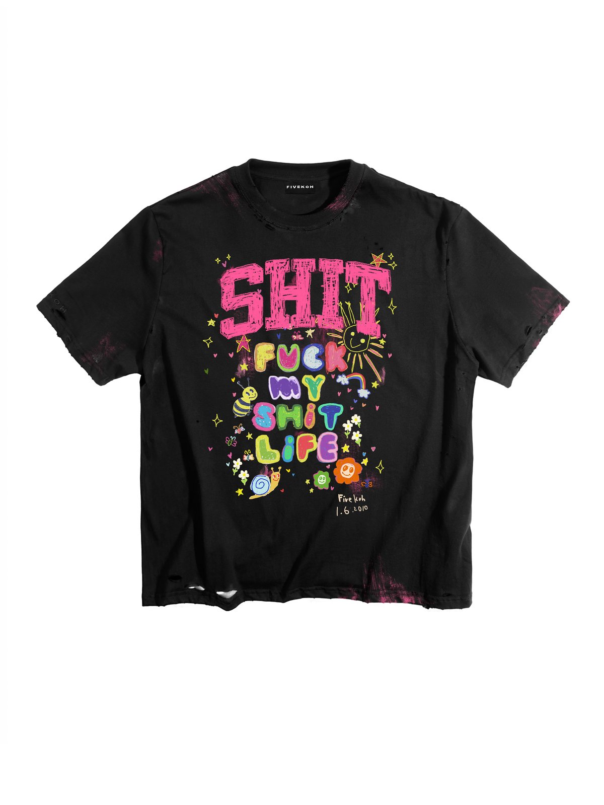 fuck my life Tシャツ Sサイズ 黒紫 FIVEKOH / FUCK MY LIFE T-SHIRT | PLUG