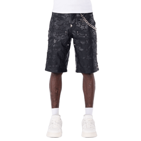 GUAPI / Obsidian Black Stars Leather Shorts
