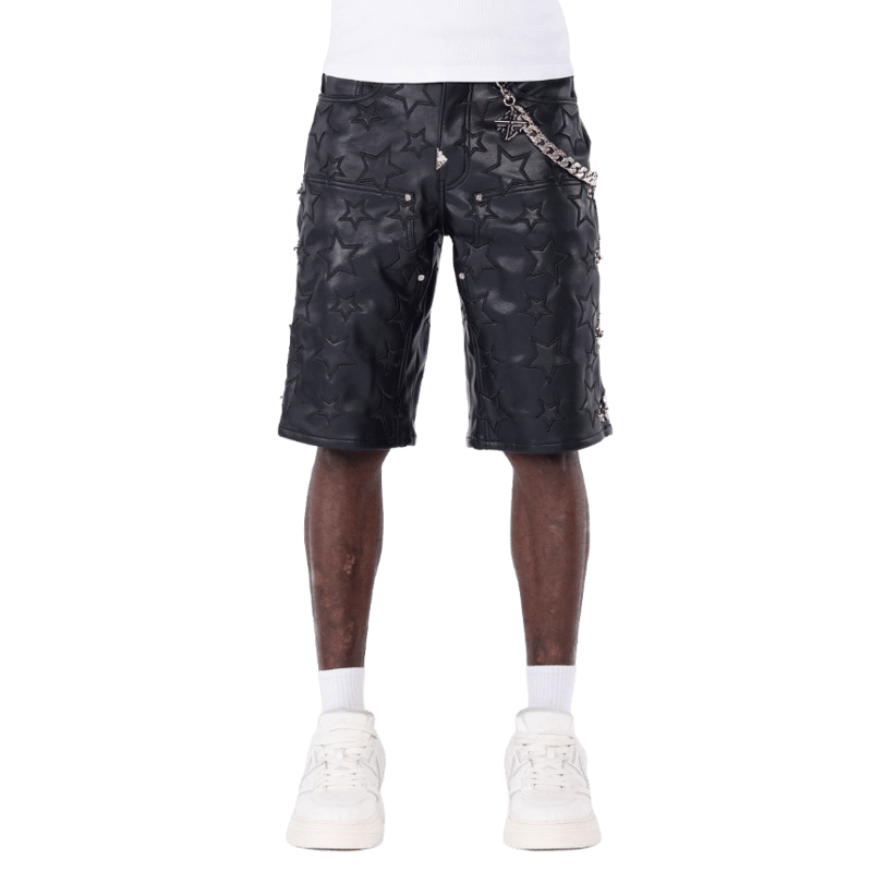 guapi ショーツ 28ブラック スター 星 フェイクレザー GUAPI / Obsidian Black Stars Leather Shorts | PLUG