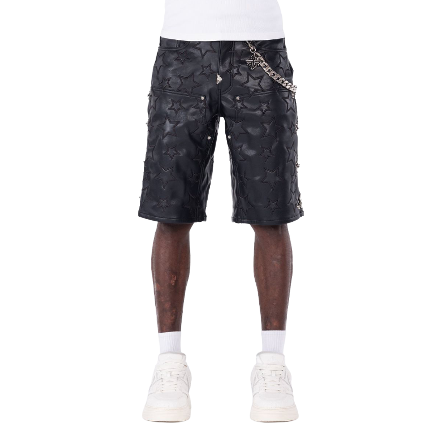 GUAPI / Obsidian Black Stars Leather Shorts | PLUG