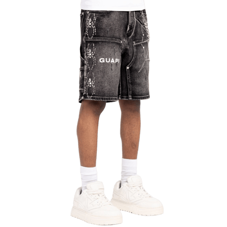 GUAPI / Obsidian Black Spider Denim Shorts