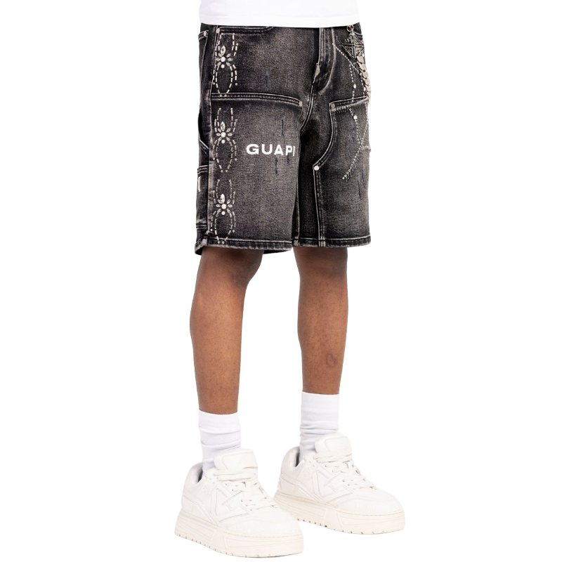 GUAPI / Obsidian Black Spider Denim Shorts | PLUG