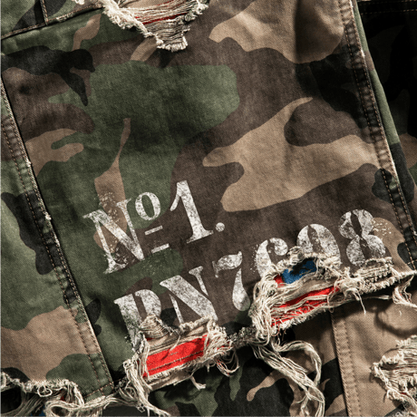 FIVEKOH / HAND DISTRESSED CAMO CARGO SHORTS