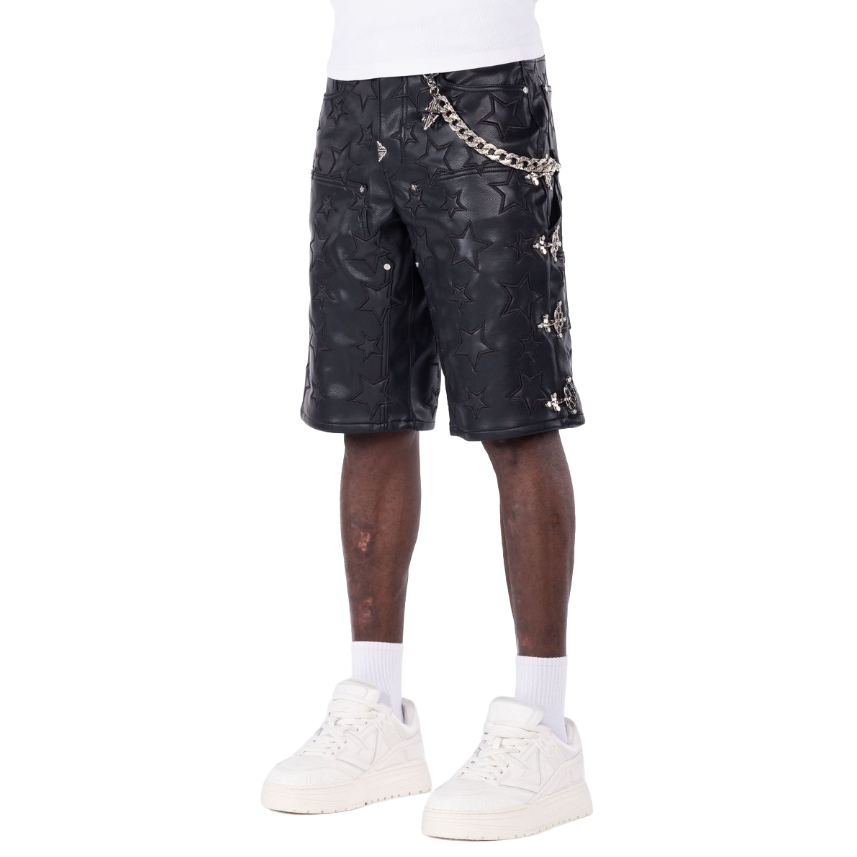 GUAPI / Obsidian Black Stars Leather Shorts | PLUG