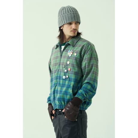 BLOOM YARD / GRADATION CHECK BADGES JACKET / GREEN