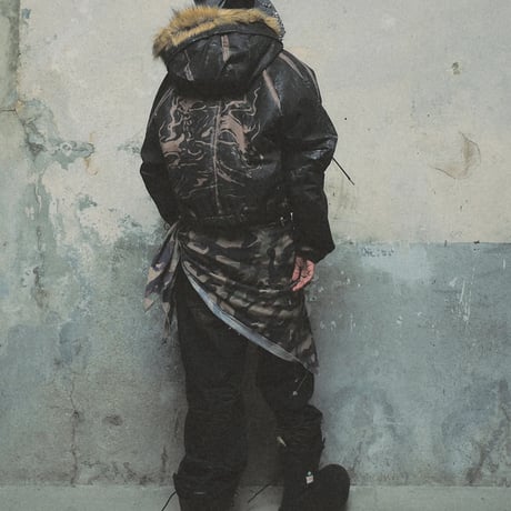 THUG CLUB / THREE RIDING SKULL FUR HOODED JACKET
