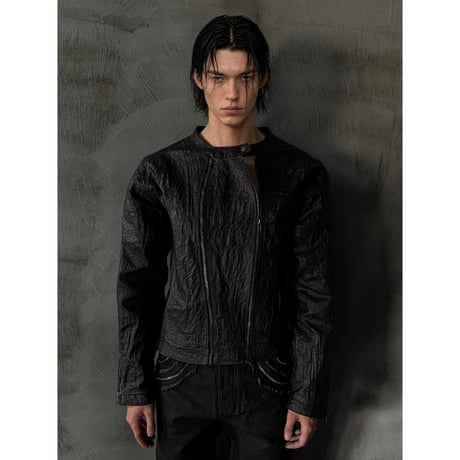 WAXED TEXTURE CRACKLE DOUBLE-ZIP JACKET