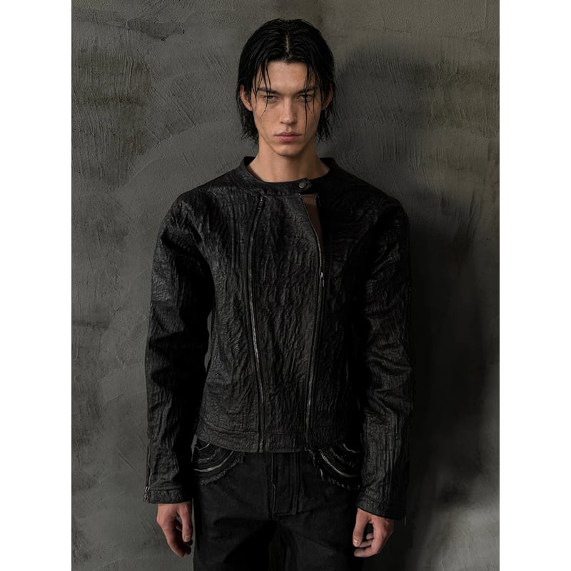 WAXED TEXTURE CRACKLE DOUBLE-ZIP JACKET | PLUG