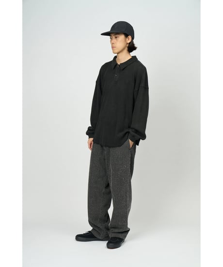 Waffle L/S Polo (Black)
