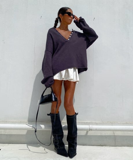 henry neck knit「raw edge」#2602268