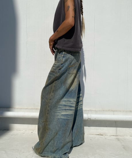 wide denim pt「dirty wash」#589163