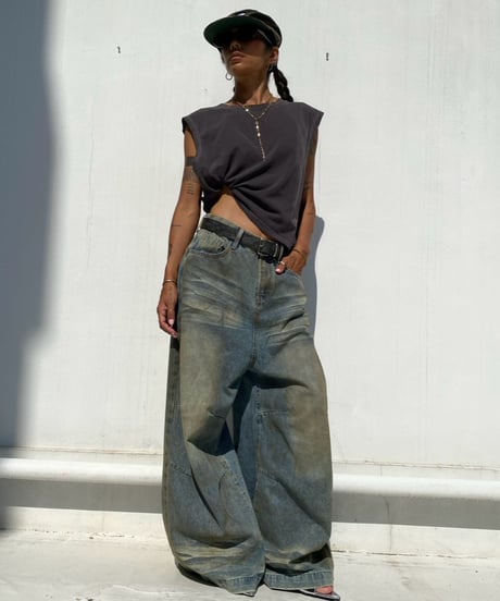 wide denim pt「dirty wash」#589163