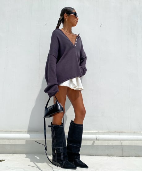 henry neck knit「raw edge」#2602268