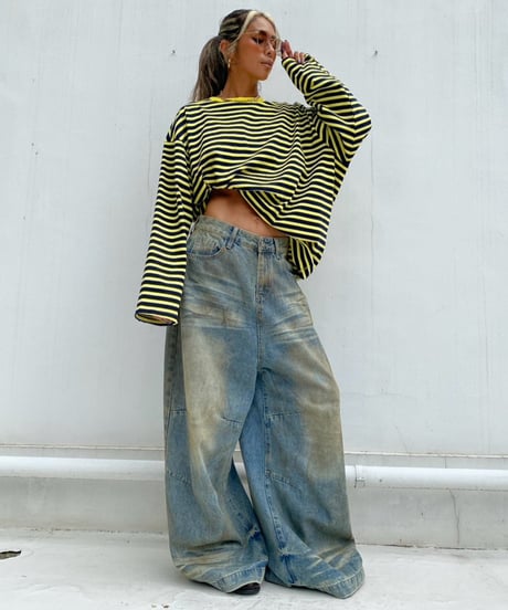 wide denim pt「dirty wash」#589163