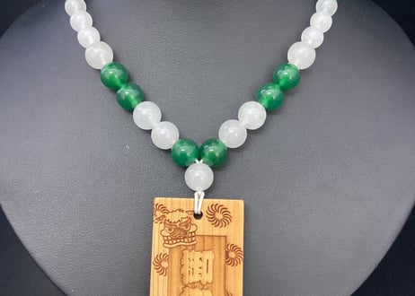 【粋鳳祭SALE】木札付き数珠ネックレス【扇華】☆緑☆木札が選べる☆片面彫刻☆名入れ☆文字のみ☆  のコピー