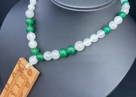 【粋鳳祭SALE】木札付き数珠ネックレス【扇華】☆緑☆木札が選べる☆片面彫刻☆名入れ☆文字のみ☆  のコピー