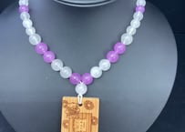 【粋鳳祭SALE】木札付き数珠ネックレス【扇華】☆紫色☆木札が選べる☆片面彫刻☆名入れ☆文字のみ☆