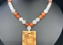 【粋鳳祭SALE】木札付き数珠ネックレス【扇華】☆橙色☆木札が選べる☆片面彫刻☆名入れ☆文字のみ☆