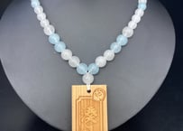 【粋鳳祭SALE】木札付き数珠ネックレス【扇華】☆水色☆木札が選べる☆片面彫刻☆名入れ☆文字のみ☆